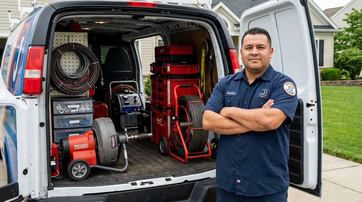 Professional drain cleaning equipment and Johns Plumbing LLC plumber in Roselle