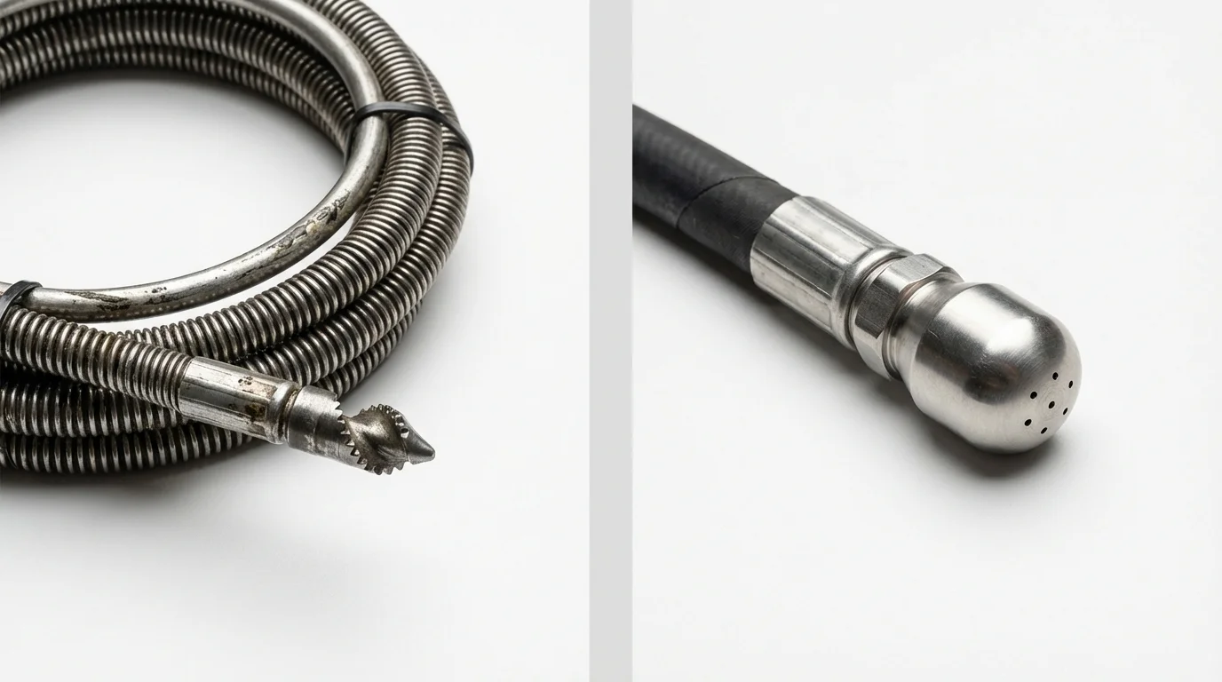 Drain snake cable and hydro jetting nozzle used for drain cleaning in Roselle, IL
