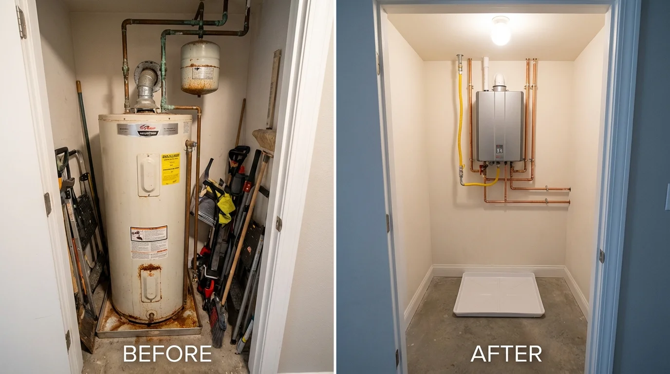 Tank water heater versus wall-mounted tankless unit comparison for Roselle, IL homeowners
